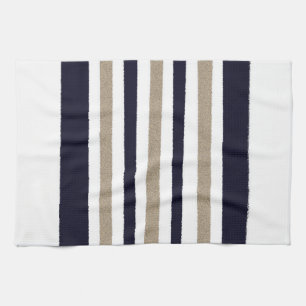 Navy / Beige / White Paper Stripes Tea Towel