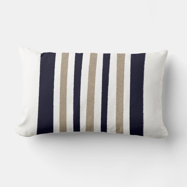 Navy / Beige / White Stripes Lumbar Cushion (Front)