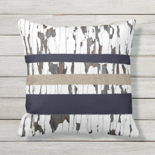 Navy / Beige / White Stripes over Peeling Wood  Cushion