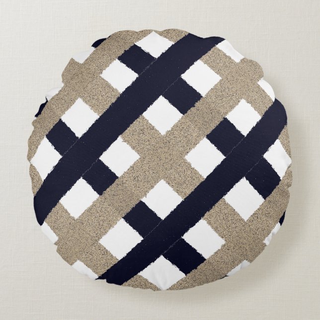 Navy / Beige / White Stripes Round Cushion (Front)