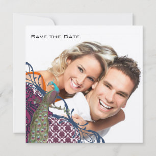 Navy & Berry Berry Elegant Damask Peacock Wedding Invitation