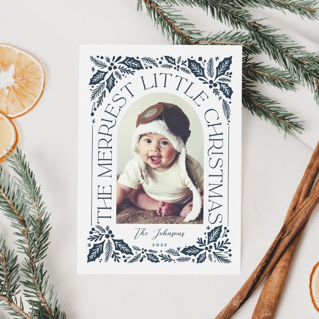 Navy Berry Merriest Little Christmas Arch Photo Holiday Card (Creator Uploaded)