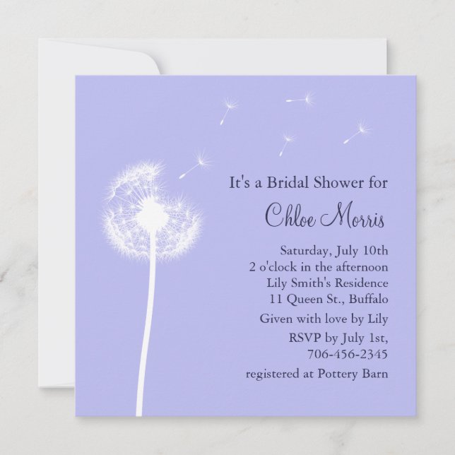 Navy Best Wishes on Lilac Bridal Shower Invite (Front)