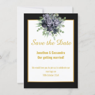 NAVY BLACK  GOLD ROSE EUCALYPTUS  SAVE THE DATE