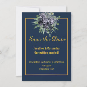 NAVY BLACK  GOLD ROSE EUCALYPTUS  SAVE THE DATE