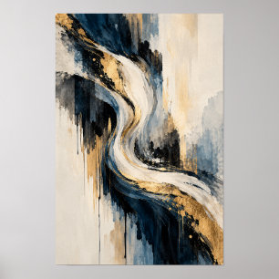 Navy Black Gold S-Curve Abstract Wall Art