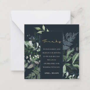 Navy Black Green Leafy Tropical Foliage Thank You Card