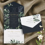 Navy Black Green Leafy Tropical Foliage Wedding Al All In One Invitation<br><div class="desc">If you need any further customisation please feel free to message me on yellowfebstudio@gmail.com.</div>