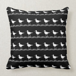 navy BLACK SAND PIPER white  PILLOW coastal