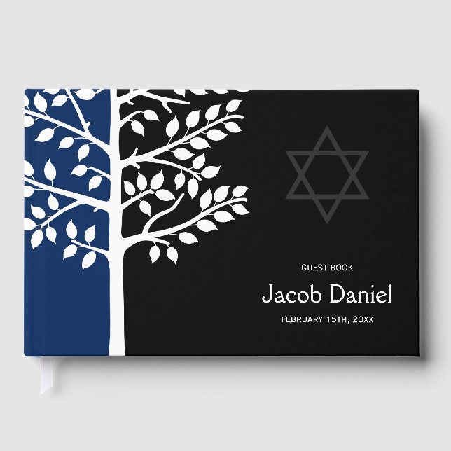 Navy Black Tree of Life Bar Mitzvah Guest Book (Front)