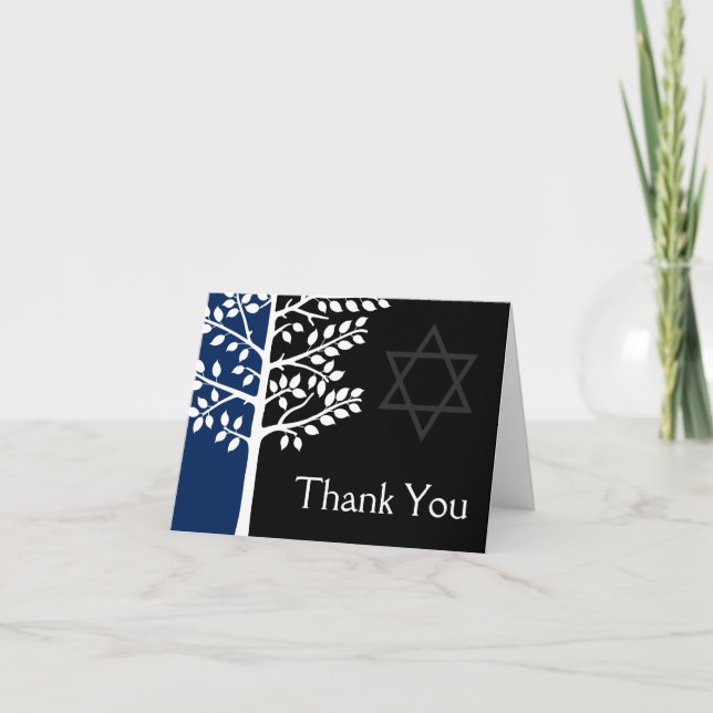 Navy Black Tree of Life Bar Mitzvah Thank You (Front)