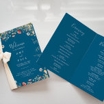 Navy Blissful Boho Wildflower Folded Wedding Program<br><div class="desc">This navy blissful boho wildflower folded wedding program is perfect for a rustic wedding. The design features pink, purple, blush, yellow, dusty blue, red, burgundy meadow wild flowers assembled in a seamless and delightful floral pattern, evoking natural beauty. Include a quote or short message, order of service, wedding party and...</div>