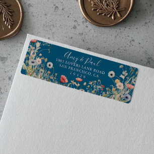 Navy Blissful Boho Wildflower Return Address Label