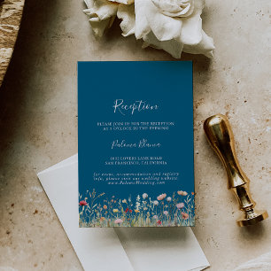 Navy Blissful Boho Wildflower Wedding Reception  Enclosure Card