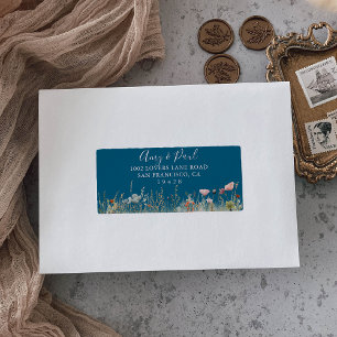 Navy Blissful Boho Wildflower Wedding RSVP Address Label