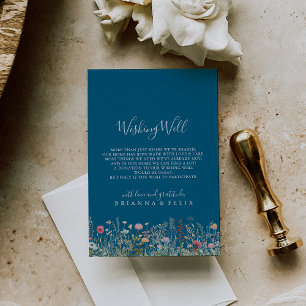 Navy Blissful Boho Wildflower Wedding Wishing Well Enclosure Card