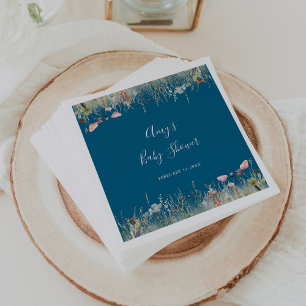 Navy Blissful Colorful Boho Wildflower Baby Shower Napkin