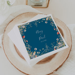 Navy Blissful Colorful Boho Wildflower Wedding  Napkin