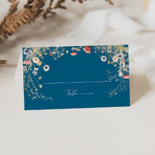 Navy Blissful Colourful Boho Wildflower Wedding Place Card