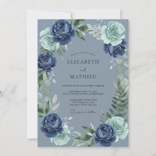 Navy Bloom Flourish Wedding Invitation
