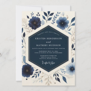 Navy Blooming Botanical Wedding Invitation