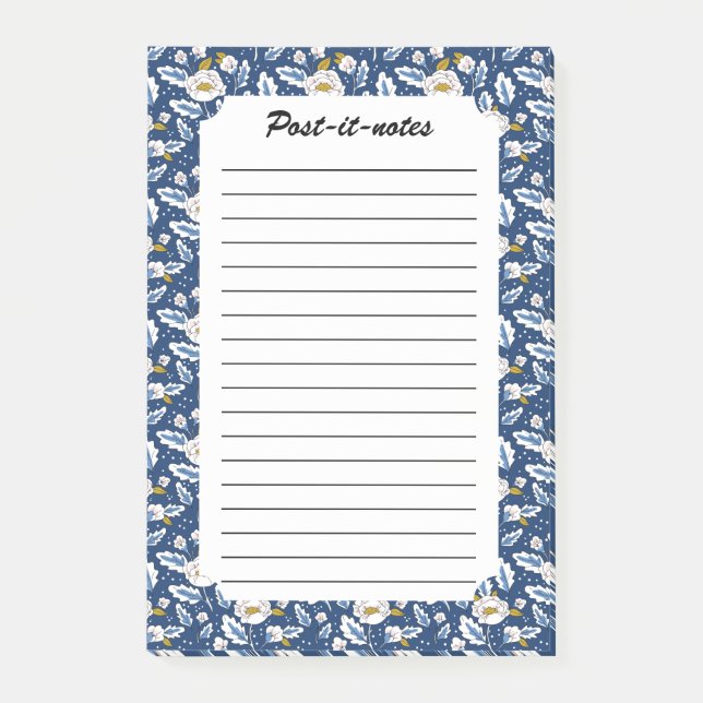 Navy Blooming Floral Buds Garden Post-it Notes (Front)