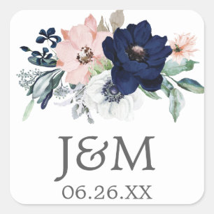 Navy Blooms Envelope Seals - Favour Stickers