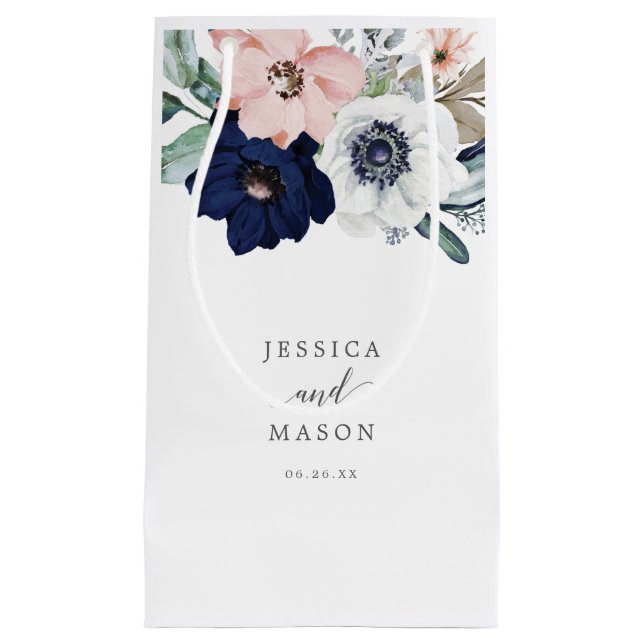 Navy Blooms Hotel Wedding Gift Bag (Front)