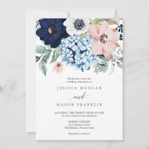Navy Blooms Wedding Invitation