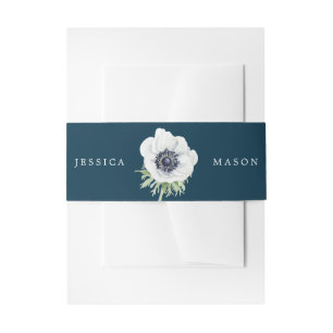 Navy Blooms Wedding Invitation Belly Bands Anemone Band