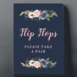 navy blossom pink flip flops wedding favours sign plaque<br><div class="desc">a lovely design with watercolor flowers</div>