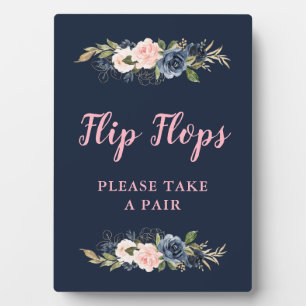 navy blossom pink flip flops wedding favours sign plaque