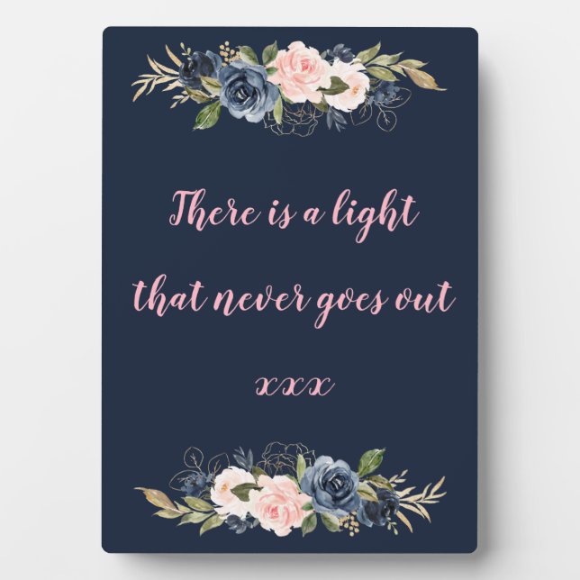 navy blossom pink wedding sign plaque (Front)