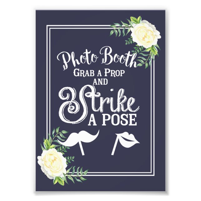 Navy blu Ivory Chic Rose wedding party Photo Booth Print (Front)