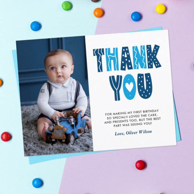 Navy & Blue 1st Birthday Thank You Postcard (Creator Uploaded)