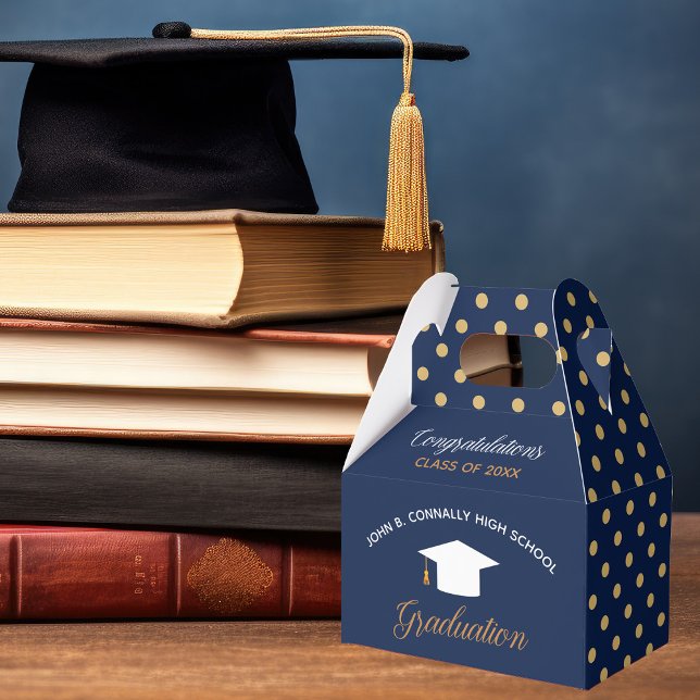 Navy Blue 2024 Graduation Gold Polka Dots Party Favour Box (Creator Uploaded)