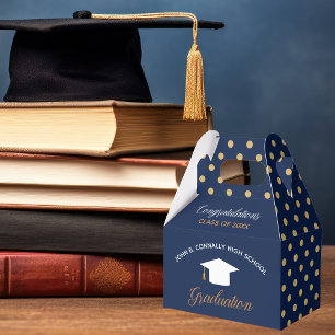 Navy Blue 2024 Graduation Gold Polka Dots Party Favour Box