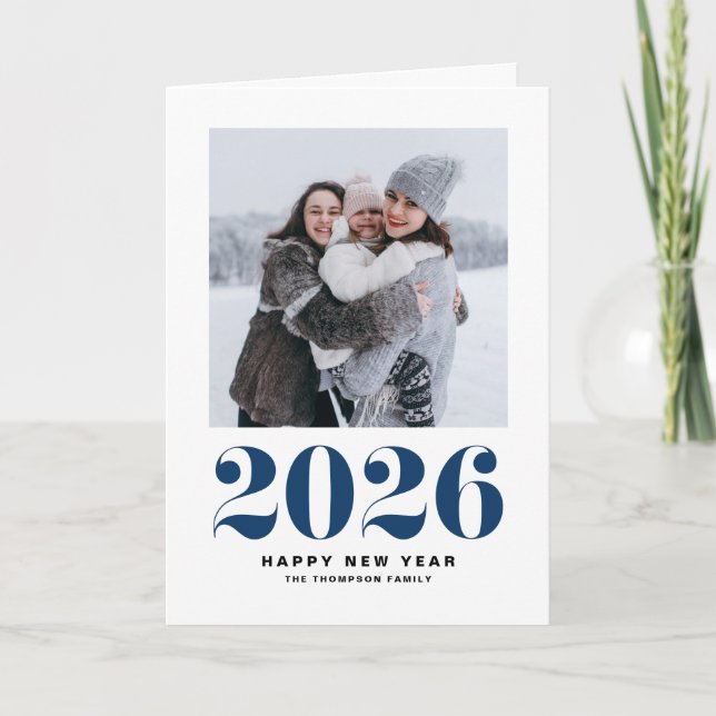 Navy Blue 2025 Bold Typography New Year Photo Holiday Card (Front)