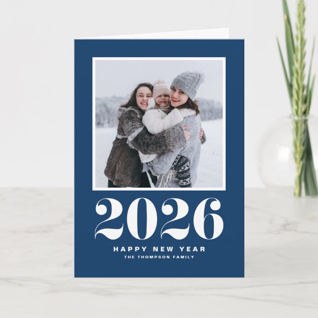 Navy Blue 2025 Bold Typography New Year Photo Holiday Card (Front)
