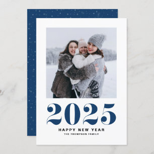 Navy Blue 2025 Bold Typography New Year Photo Holiday Card