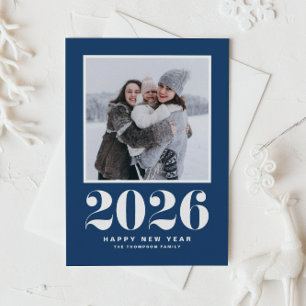 Navy Blue 2025 Bold Typography New Year Photo Holiday Postcard