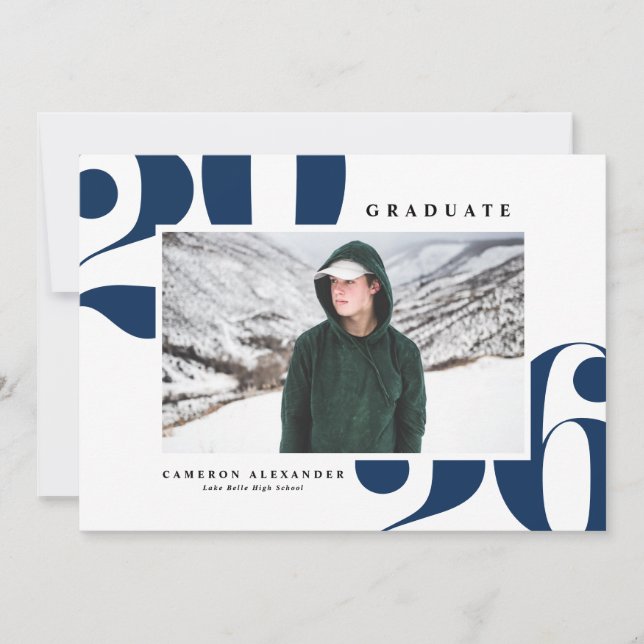 Navy Blue 2025 Bold Typography Photo Graduation Announcement (Front)