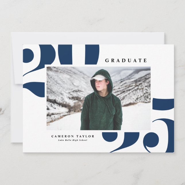 Navy Blue 2025 Bold Typography Photo Graduation Invitation (Front)