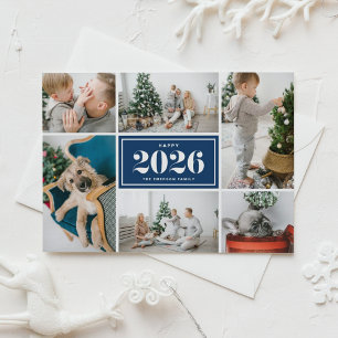 Navy Blue 2025 Happy New Year Photo Collage Holiday Card
