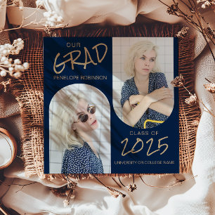 Navy Blue 2 Arched Photo Graduation Announcement