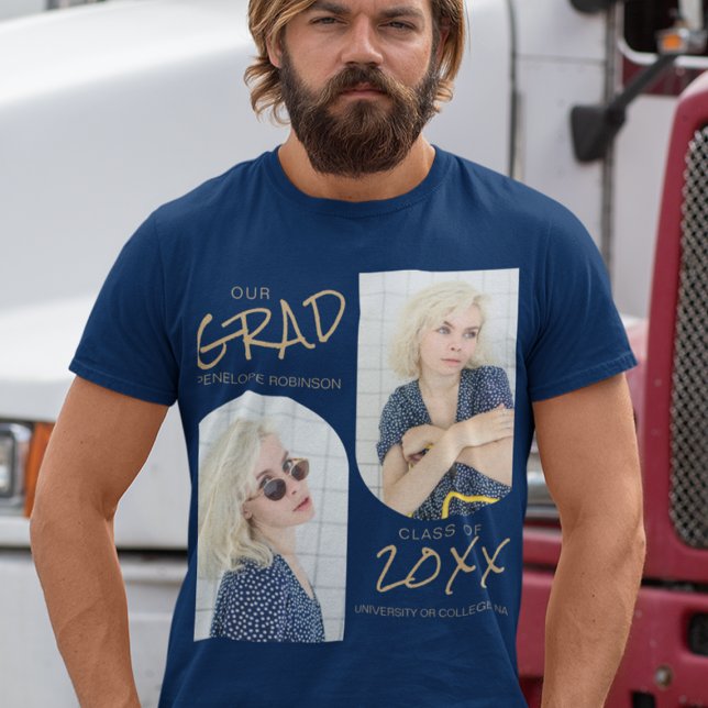 Navy Blue 2 Arched Photo Graduation T-Shirt (Creator Uploaded)