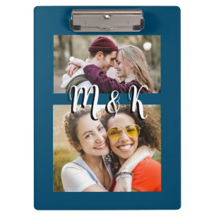 Navy Blue 2 Photos & Couple Initials Clipboard