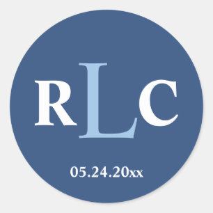 Navy blue 3 initial monogram label wedding favour