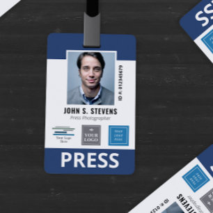 Navy Blue 3 Logos Press ID Badge
