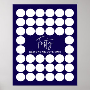 Navy Blue 40 Reasons We Love You Birthday Keepsake Poster